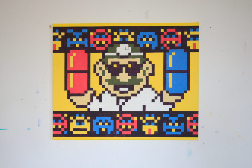 Dr. Mario deals again, 100 x 80 cm, acrylics on canvas, 2022.