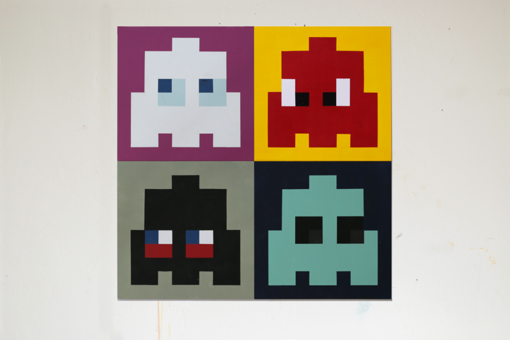 pacmocalypse tetraptych acrylic fine pixel art painting ivo zibulla