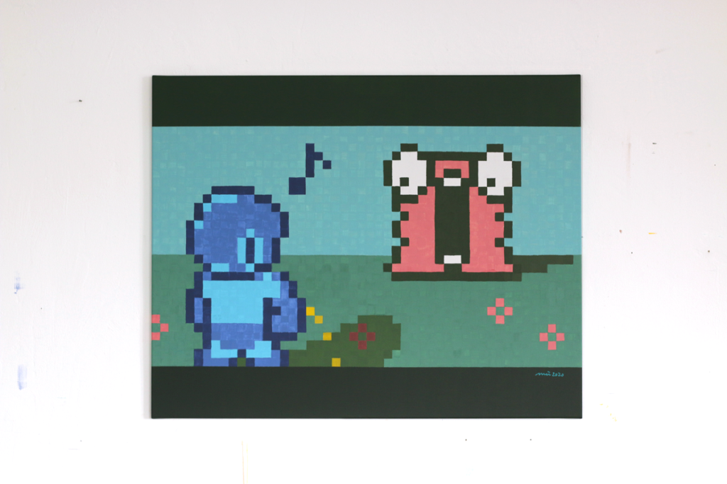 pixel heroes rockman takes a break acrylic fine pixel art painting ivo zibulla leipzig