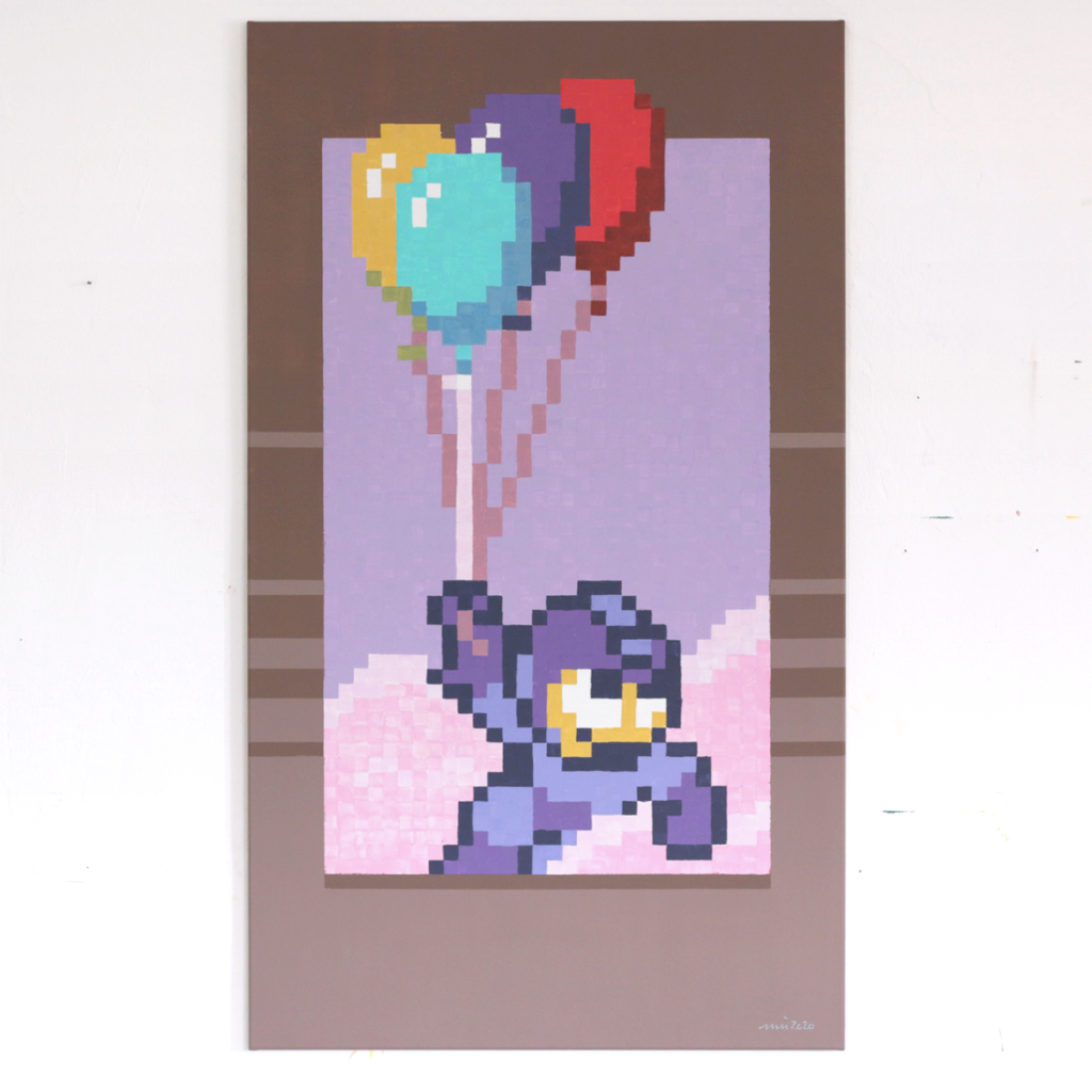 pixel heroes rockman takes off acrylic fine pixel art painting ivo zibulla leipzig